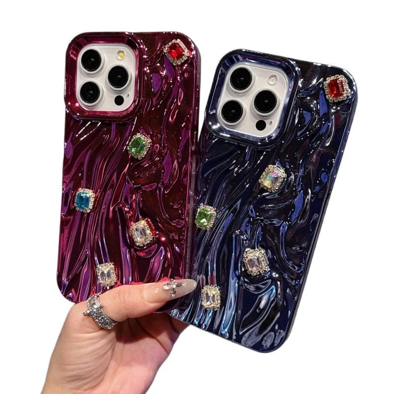LS غطاء واقي بTPU لـ iPhone 14 / 14 Plus / 14 Pro / 14 Pro Max مع حماية من السقوط ونقشة الماس المطوي الفاخرة مع مقاوم للصدمات مع لمسة نهائية مطلية بالكهرباء مع مقاوم للخدش باللون Sil. - Image 3