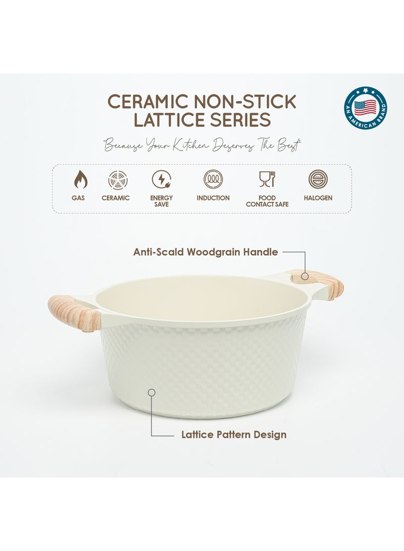 VAV GET Healthy & Safe 24 CM Casserole with Lid – Ceramic Non-Stick Lattice Series, Cream White - Image 2