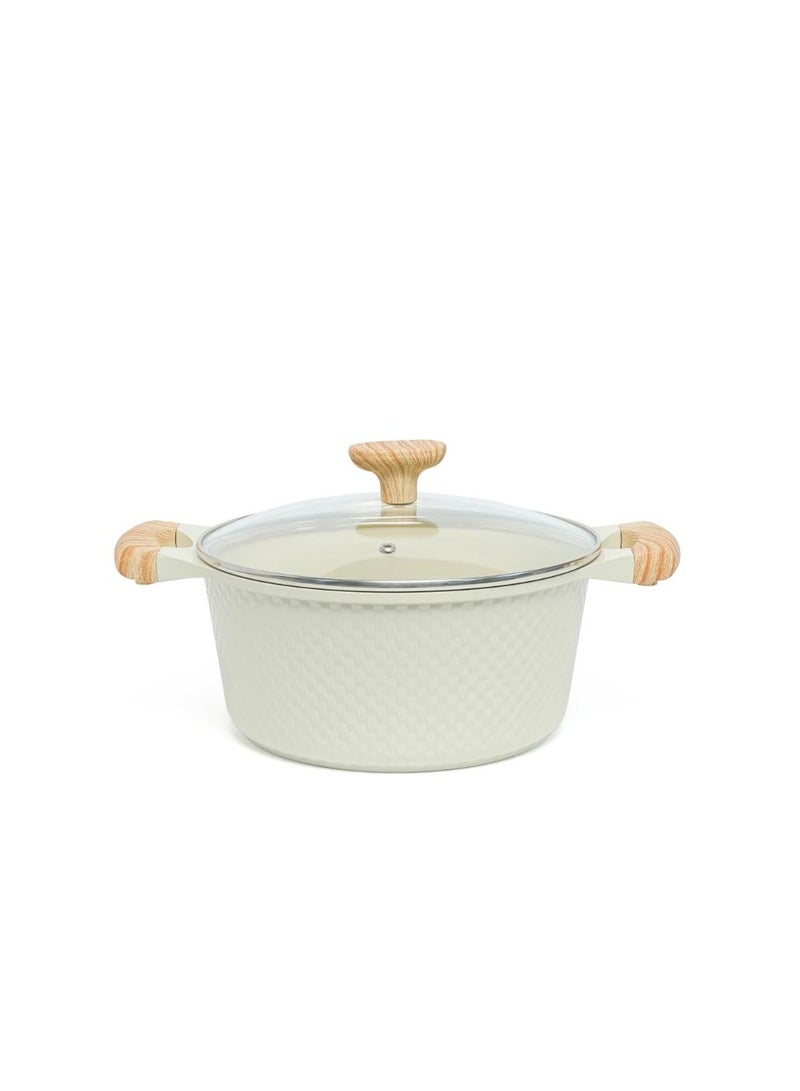 VAV GET Healthy & Safe 24 CM Casserole with Lid – Ceramic Non-Stick Lattice Series, Cream White - Image 1