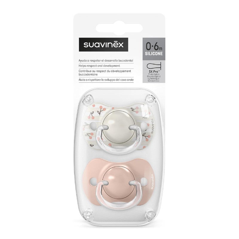Suavinex, Pack of 2 Pacifiers for Babies 0/6 Months and Newborns, with Silicone Physiological Teat SX Pro Symmetrical, Flat and Flexible, Respects Oral Development, Birdies Pink - Image 5