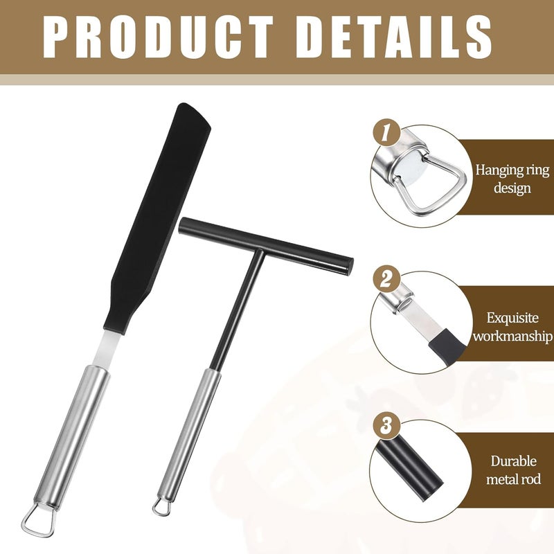 Psiriol 2Pcs Crepe Pan Maker Batter Spreader Spatula, Crepe Spreader and Spatula Set, Stainless Steel Crepe Spreader Tool, Cake Turner Kitchen Utensils With Hanging Hole - Image 3