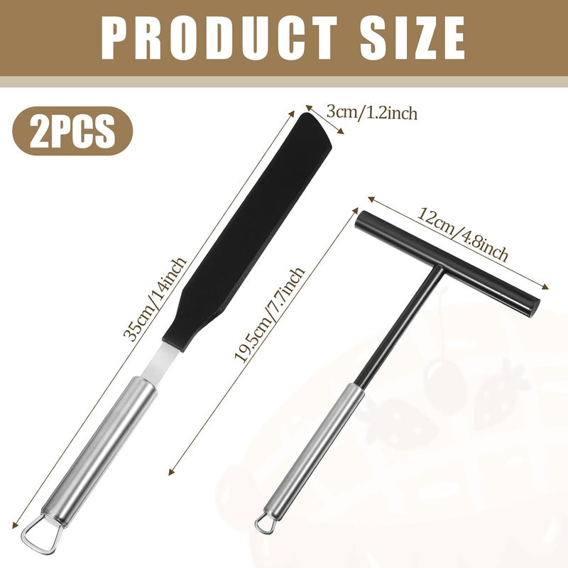 Psiriol 2Pcs Crepe Pan Maker Batter Spreader Spatula, Crepe Spreader and Spatula Set, Stainless Steel Crepe Spreader Tool, Cake Turner Kitchen Utensils With Hanging Hole - Image 2