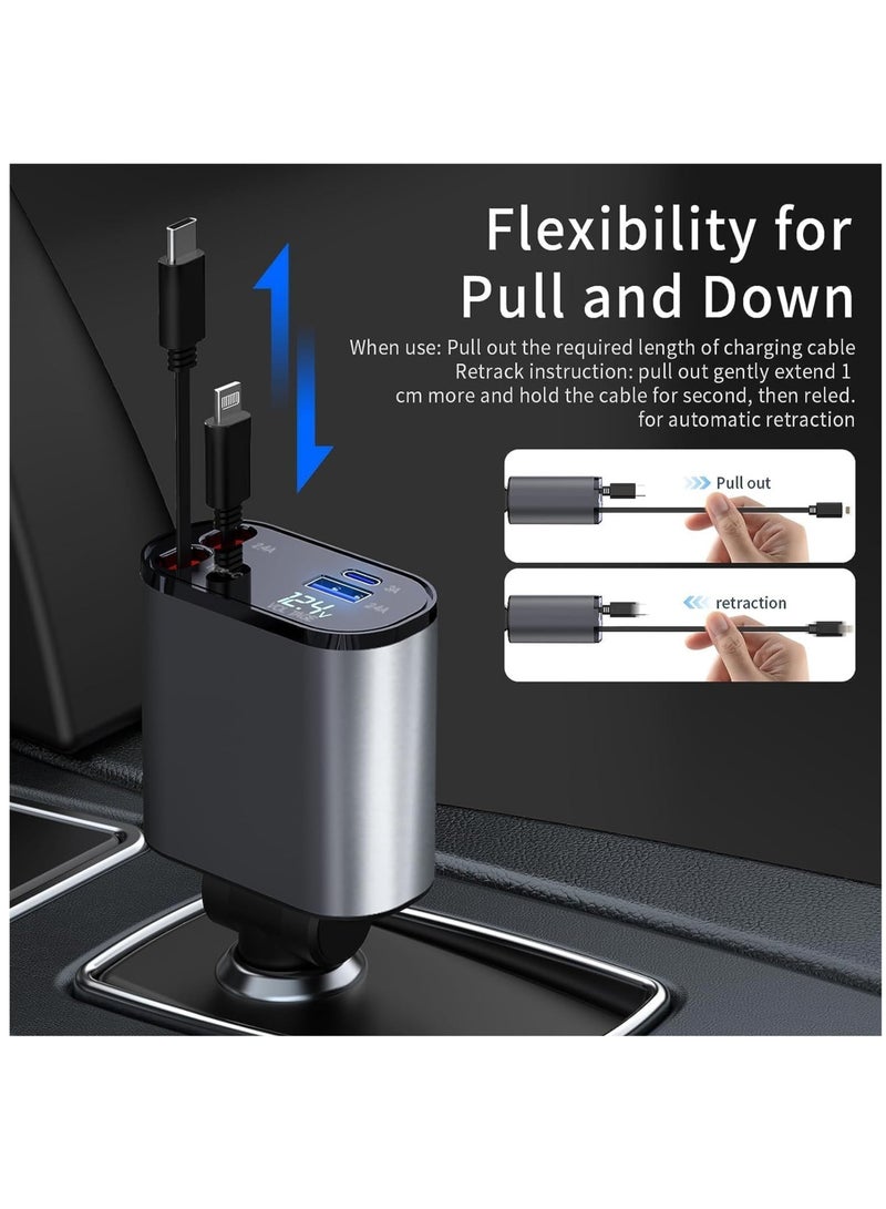 60W Retractable Car Charger Compatible with iPhone15/14/13/12/11,Fast Car Power Adapter PD20W /Type-C 40W,Car USB Fast Phone Charger - Image 4