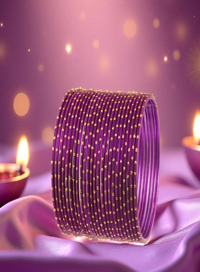 Touchstone "Colorful 2 Dozen Bangle Collection Indian Bollywood Alloy Metal Textured Passionate Purple Jewelry Bangle Bracelets Set of 24 In Antique Gold Tone For Women - Image 3