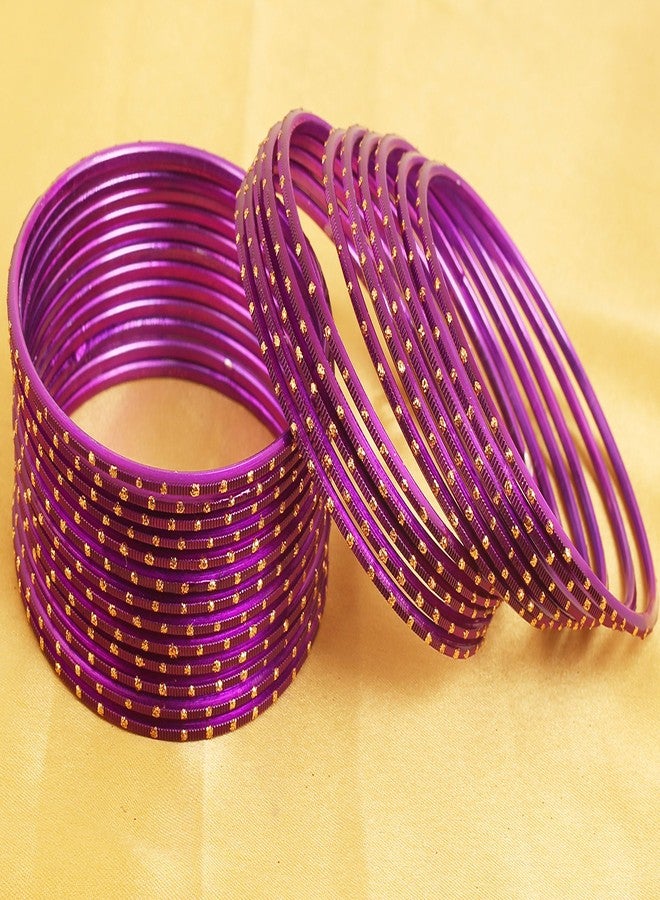 Touchstone "Colorful 2 Dozen Bangle Collection Indian Bollywood Alloy Metal Textured Passionate Purple Jewelry Bangle Bracelets Set of 24 In Antique Gold Tone For Women - Image 2