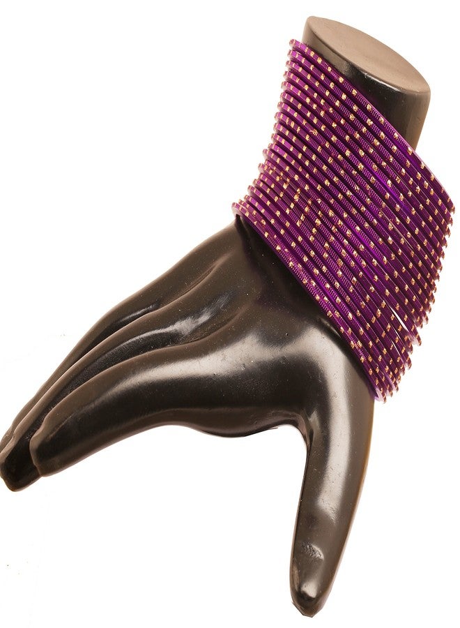 Touchstone "Colorful 2 Dozen Bangle Collection Indian Bollywood Alloy Metal Textured Passionate Purple Jewelry Bangle Bracelets Set of 24 In Antique Gold Tone For Women - Image 4