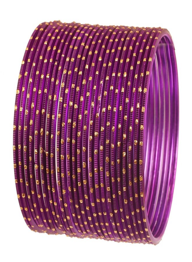 Touchstone "Colorful 2 Dozen Bangle Collection Indian Bollywood Alloy Metal Textured Passionate Purple Jewelry Bangle Bracelets Set of 24 In Antique Gold Tone For Women - Image 1