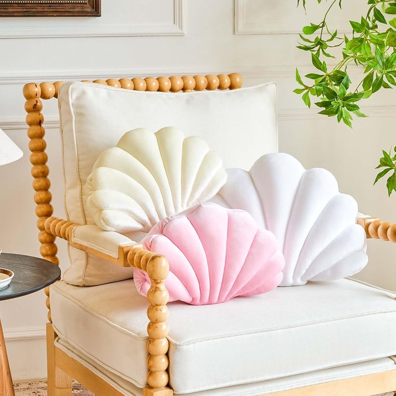 Lfsaaj White Seashell Throw Pillows, Shell Shaped Throw Pillows, 13 Inch Soft Velvet Home Decorative Pillow Plush Cushion for Bed Couch Living Sofa Room Decor Accent Throw Pillow - Image 3
