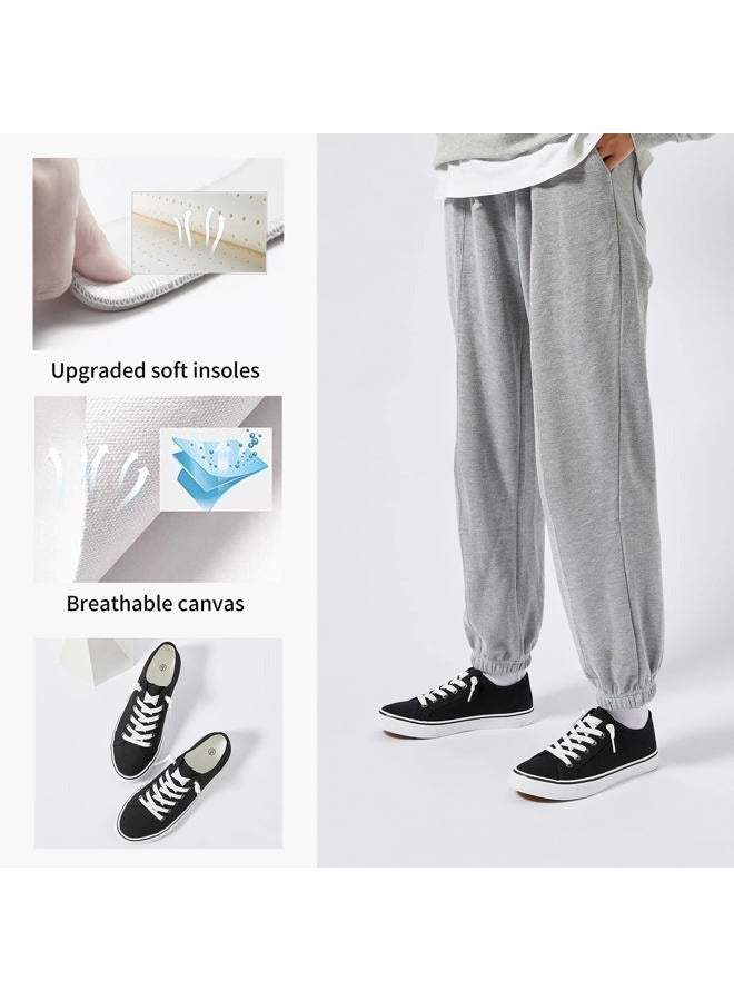 XRH Women Canvas Sneaker Slip On Casual Shoes Lace Up Canvas Low Top White Shoes Loafers for Women Fashion Black Sneaker, Black, 9.5 - Image 4