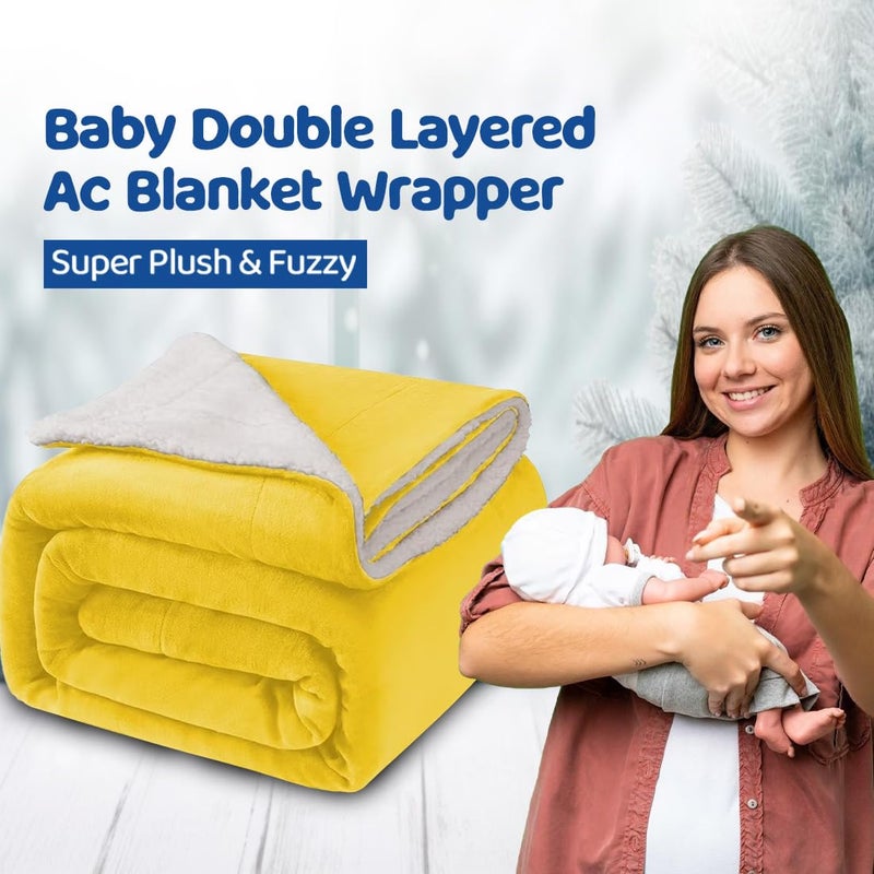 BUMTUM Super Soft New Born Baby Double Layer AC Blanket Wrapper Sheet for Baby Boys Baby Girls Lightweight Super Comfortable 130 x 105cm Yellow - Image 2