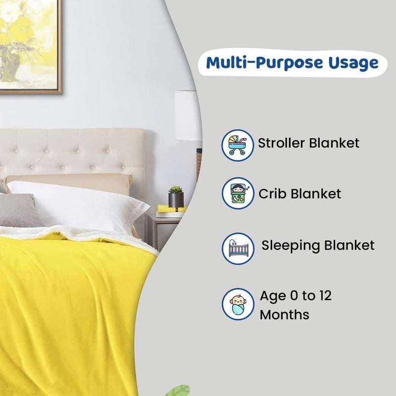 BUMTUM Super Soft New Born Baby Double Layer AC Blanket Wrapper Sheet for Baby Boys Baby Girls Lightweight Super Comfortable 130 x 105cm Yellow - Image 3