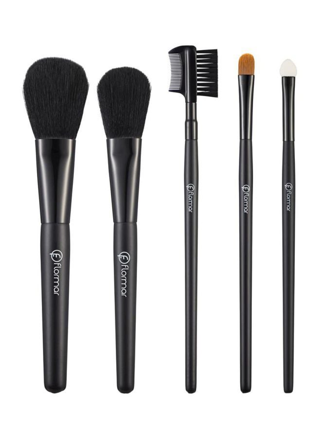 flormar 5-Piece Makeup Brush Set Black/Brown/White - Image 1