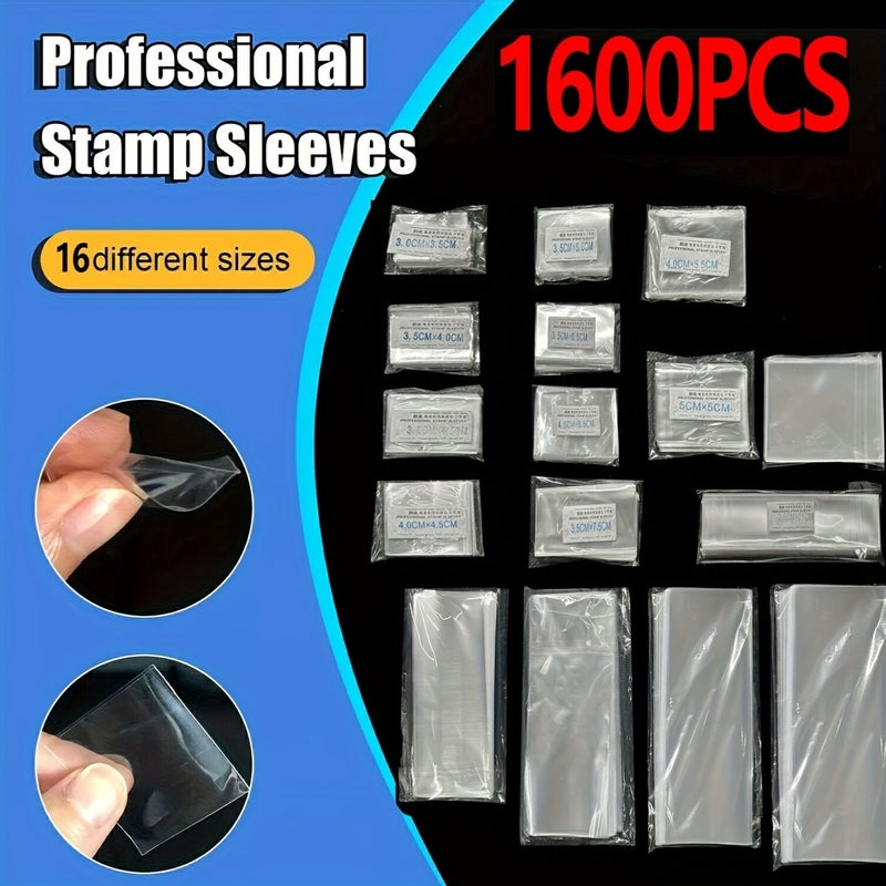 1600 Pcs OPP Bags for Stamp Protection 16 Different Models 100 Pcs Each Storage Pouches for Collecting Storing and Displaying All Stamp Sizes - Image 1