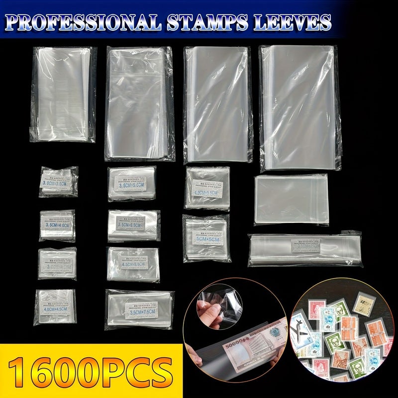 1600 Pcs OPP Bags for Stamp Protection 16 Different Models 100 Pcs Each Storage Pouches for Collecting Storing and Displaying All Stamp Sizes - Image 4