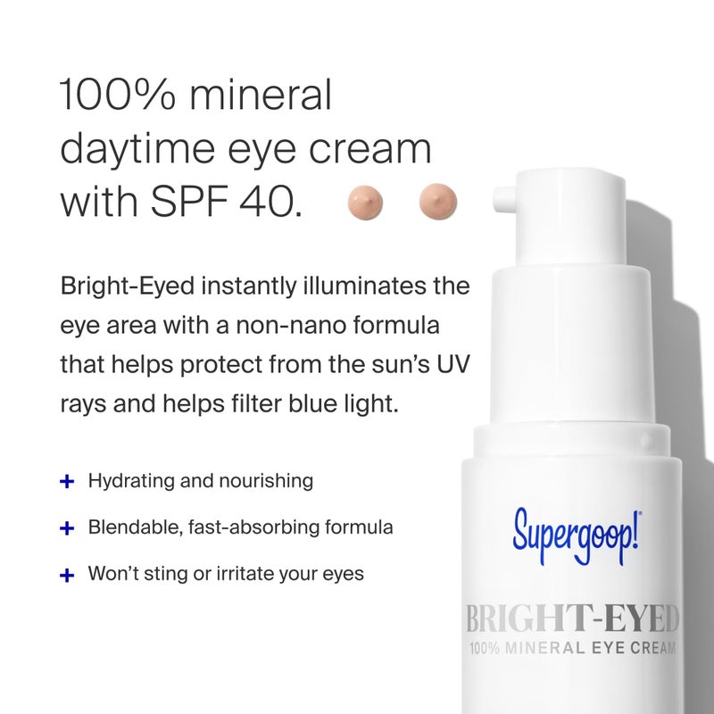 Supergoop! Bright-Eyed 100% Mineral Eye Cream, 0.5 fl oz - SPF 40 PA+++ Hydrating & Illuminating Mineral Sunscreen - Under Eye Cream for Dark Circles & Puffiness - Revives Tired Eyes - Image 2