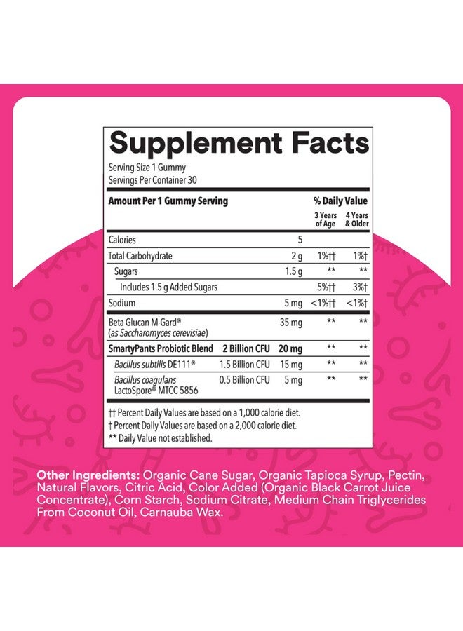 SmartyPants SmartyPants Kids Probiotic Gummies for Digestive Health: 2 Billion CFU Gut Health and Immune Support Supplement, Clinically Studied Probiotic, Gluten Free, Grape, 30 Count (30 Day Supply) - Image 3