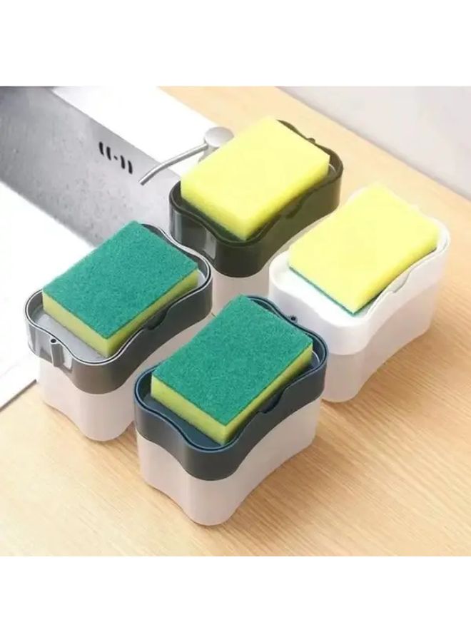 1Pc Dish Soap Dispenser and Sponge Holder Combo with One Sided Sponge Slot and Push Button Pump Random Color Compact Plastic Kitchen Organizer for Liquid Soap Dishwashing Sponges Storage Space Saving Countertop or Under Sink System - Image 1