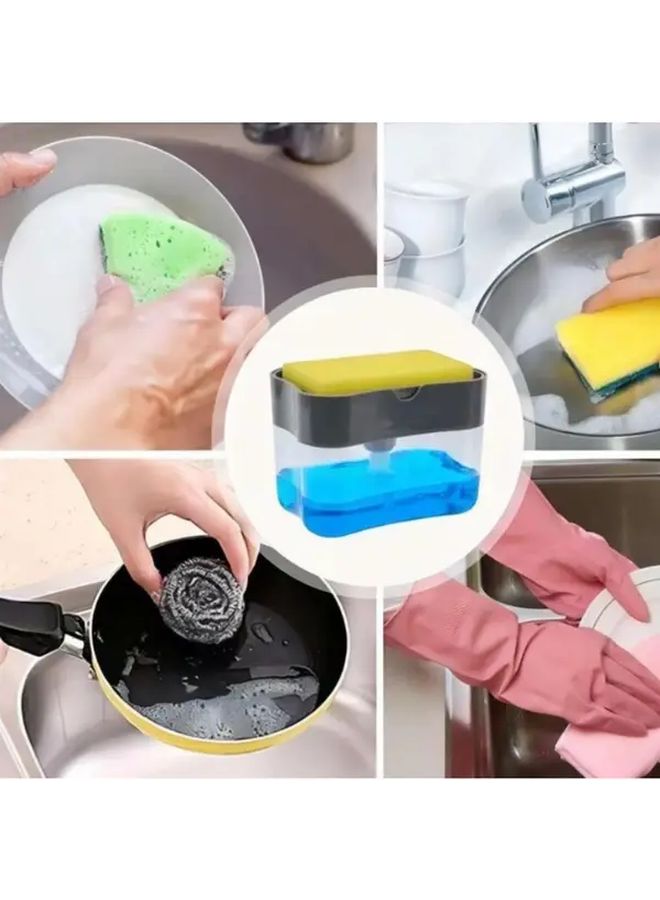 1Pc Dish Soap Dispenser and Sponge Holder Combo with One Sided Sponge Slot and Push Button Pump Random Color Compact Plastic Kitchen Organizer for Liquid Soap Dishwashing Sponges Storage Space Saving Countertop or Under Sink System - Image 3
