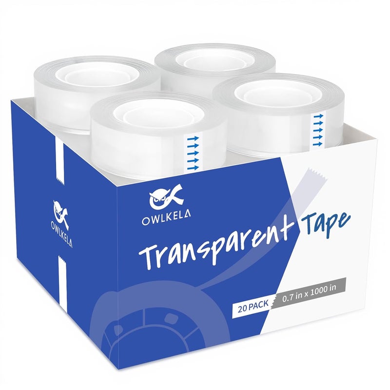 OWLKELA 20 Rolls Transparent Tape Refills, Clear Tape, All-Purpose Transparent Glossy Tape for Office, Home, School - Image 1