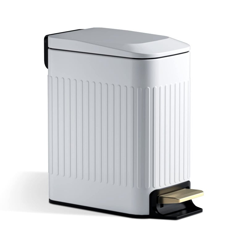 CEROELDA Small Bathroom Trash Can with Lid Soft Close-6L/1.6 Gal Slim Step Garbage Can-Metal Pedal Wastebasket-Narrow Rectangle Garbage Container Bin for Corner Office, Bedroom, Toilet, Live Room-White - Image 1