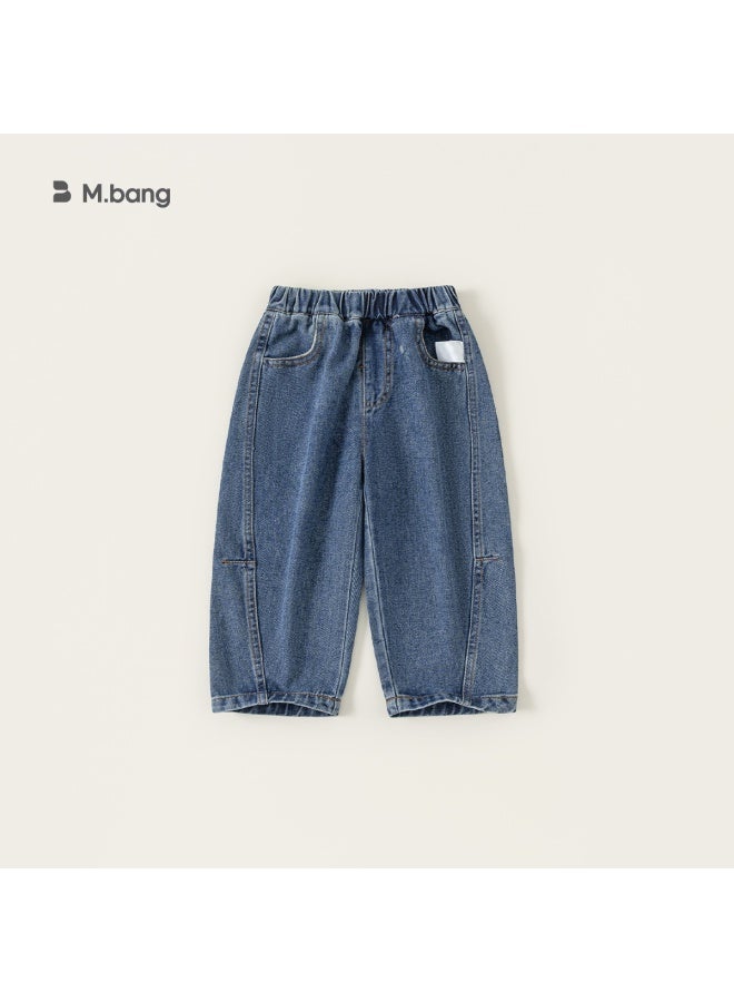 Bangxuan Children's Wear Boys Pants Spring Patchwork Stylish Girls Jeans Loose Trousers Kids Curved Knife Pants