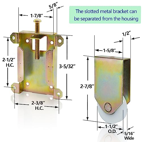 TPard Sliding Mirror Closet Door Rollers Replacement Hardware Fits Contractors Part #W8020C or Hard 1775 Wardrobe Doors Wheels, 1-1/2" Durable POM Concaved Ball Bearing Wheel, 2 Pack - Image 2