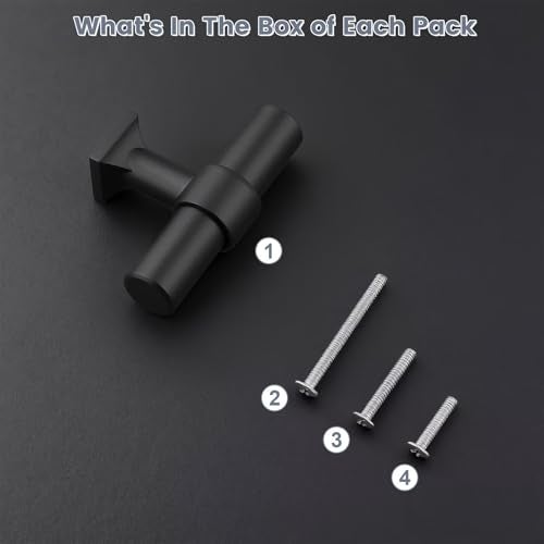 knobelite 10 Pack Matte Black Cabinet Knobs, Single Hole Cabinet Handles for Kitchen Bathroom, Stainless Steel T Bar Knob for Dressers Cabinets - Image 2