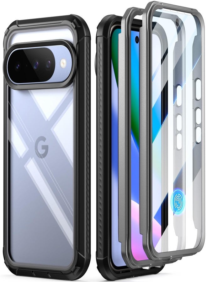 Poetic Guardian Case for Google Pixel 10/10 Pro 5G, Built-in Screen Protector [Work with Fingerprint ID], [2 Front Frame] [Wireless Charge] Full Body Shockproof Rugged Clear Cover Case, Black/Clear - Image 1