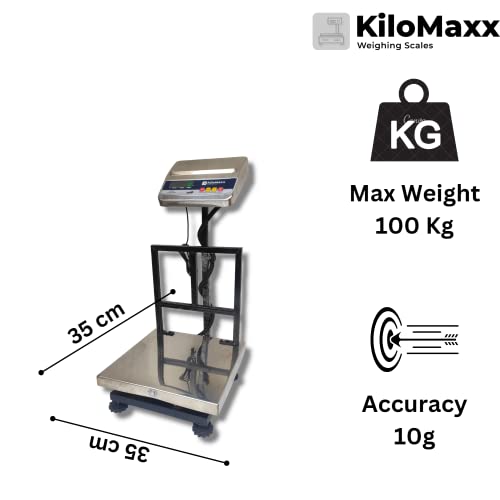 KiloMaxx KM-21 Weight Scale With EcoSense Technology Capacity 100kg x 10g Pole Weighing Machine for Retail Shops, Kirana Shop, Kitchen and Commercial Purposes (14 * 14", Stainless Steel) - Image 4