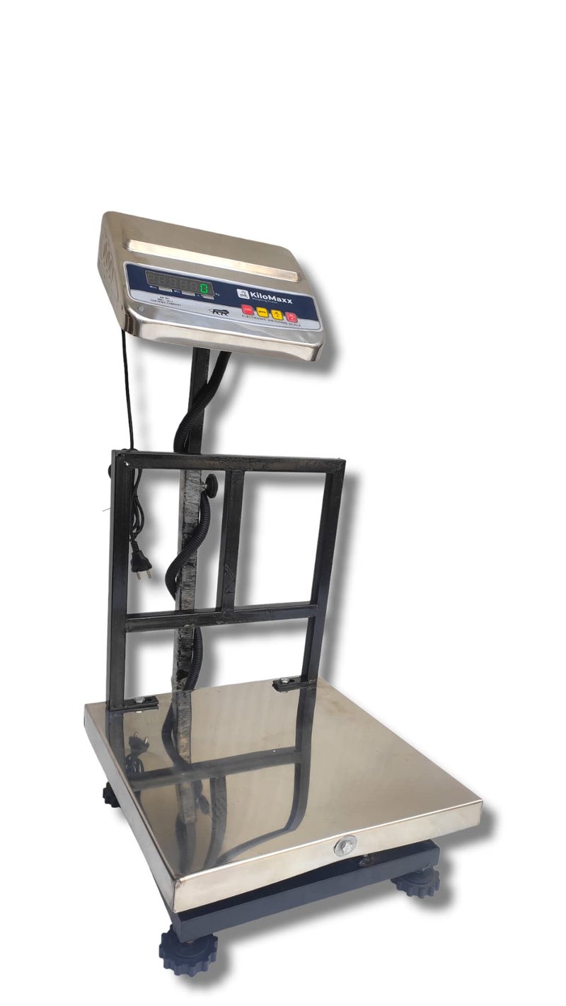 KiloMaxx KM-21 Weight Scale With EcoSense Technology Capacity 100kg x 10g Pole Weighing Machine for Retail Shops, Kirana Shop, Kitchen and Commercial Purposes (14 * 14", Stainless Steel) - Image 1
