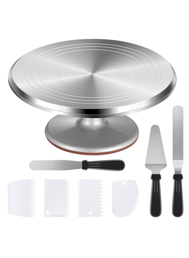 Puroma جمنش 8 في 1 قاعدة كعكة دوارة من سبائك الألمنيوم 12 بوصة مع 3 ملعقات زينة مائلة، 3 أمشاط زينة للحلويات، الكعك والكعك المزخرف - Image 1