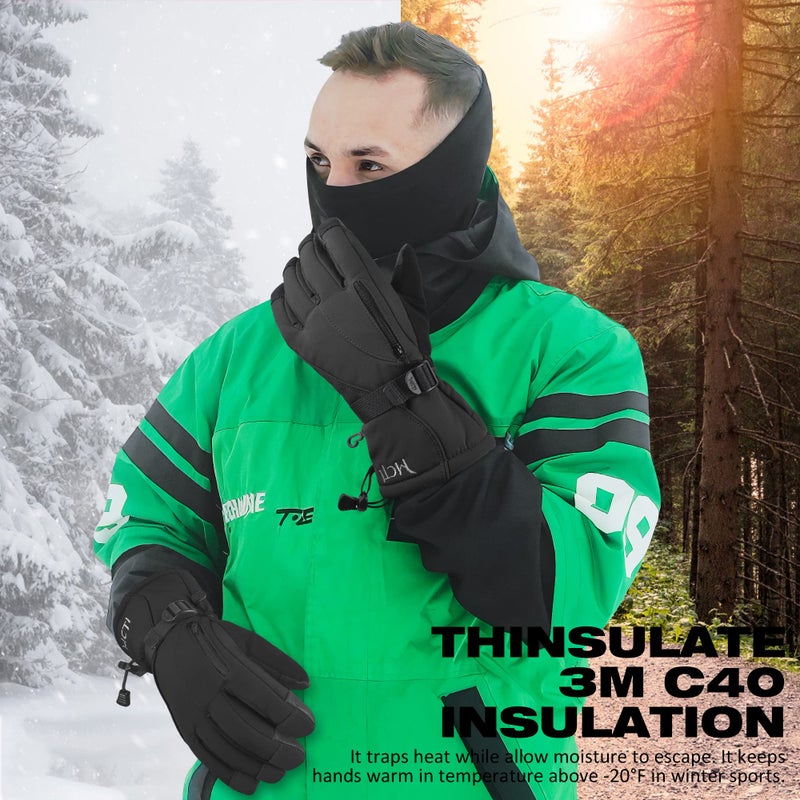 MCTi Waterproof Mens Ski Gloves Winter Warm 3M Thinsulate Snowboard Snowmobile Cold Weather Gloves Black Large - Image 2