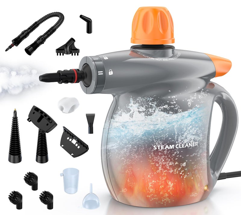 LABIGO Steam Cleaner, Pressurized Handheld 13pcs Multi-Purpose Natural Deep Cleaning Steamer, Portable Steamer for Cleaning Home, Grout, Kitchen, Car, Window, Upholstery, Bathroom and Clothes, Gray - Image 1