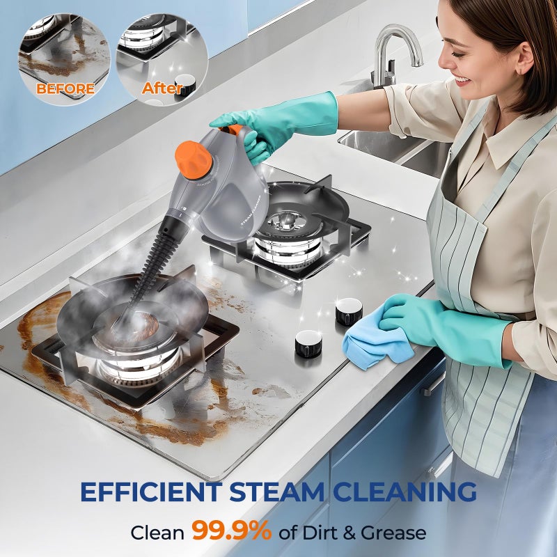 LABIGO Steam Cleaner, Pressurized Handheld 13pcs Multi-Purpose Natural Deep Cleaning Steamer, Portable Steamer for Cleaning Home, Grout, Kitchen, Car, Window, Upholstery, Bathroom and Clothes, Gray - Image 2