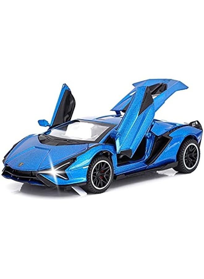 NIBEMINENT Toy Cars Lambo Sian FKP3 Metal Model Car with Light and Sound Pull Back Toy Car for Boys Age 3 + Year Old (Blue) - Image 1