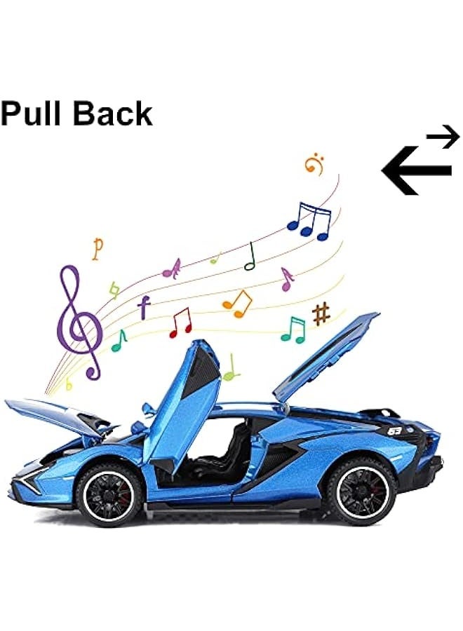 NIBEMINENT Toy Cars Lambo Sian FKP3 Metal Model Car with Light and Sound Pull Back Toy Car for Boys Age 3 + Year Old (Blue) - Image 4