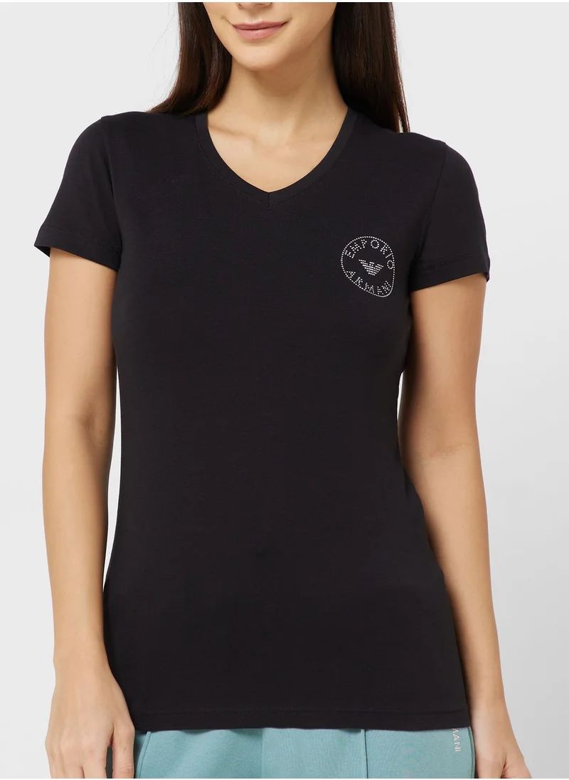 EMPORIO ARMANI Printed V Neck T- Shirt