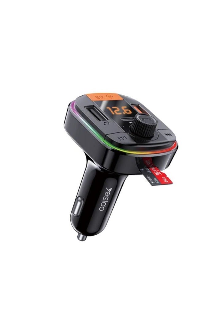 Yesido Y45 Fast charging Smart Dual USB Ports Vehicle Charger FM Transmitter Mp3 - Black - Image 2