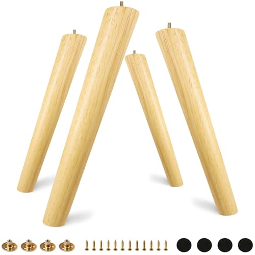 FoDau770 Rubber Wood Furniture Legs 16 Inches, Slant Tapered Wood Feet Mid Century Sofa Legs Set of 4, 5/16" UNC Furniture Feet Replacement Parts for Cabinet Couch Dresser Chair Ottoman Table - Image 1