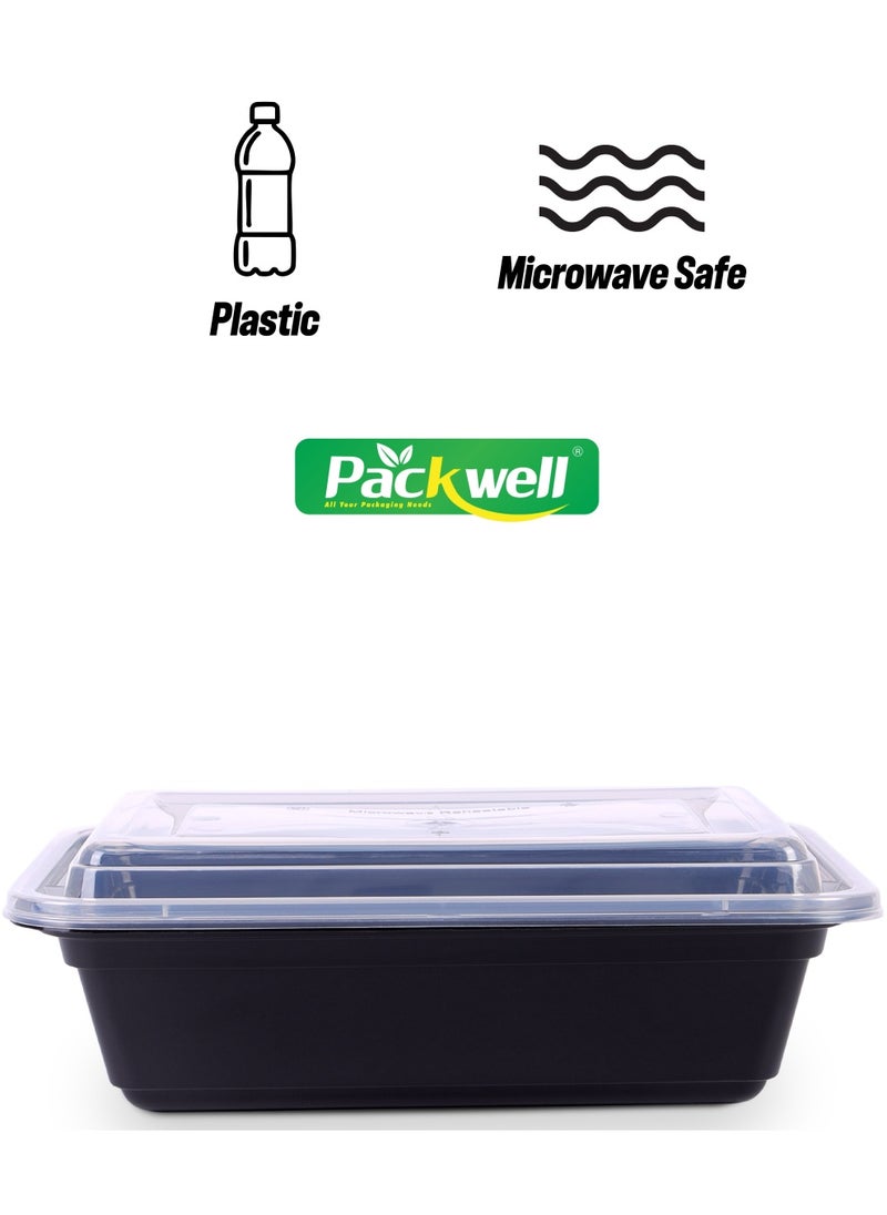 packwell Black Base Microwave Container with Clear Lid- PWRP1931 24 oz., Rectangle Shaped, Pack of 5 BPA-Free, Food grade and Hygienic Perfect for Packing, Storing, Ramadan Food and Iftar Kit Dis.tribution  - Image 1