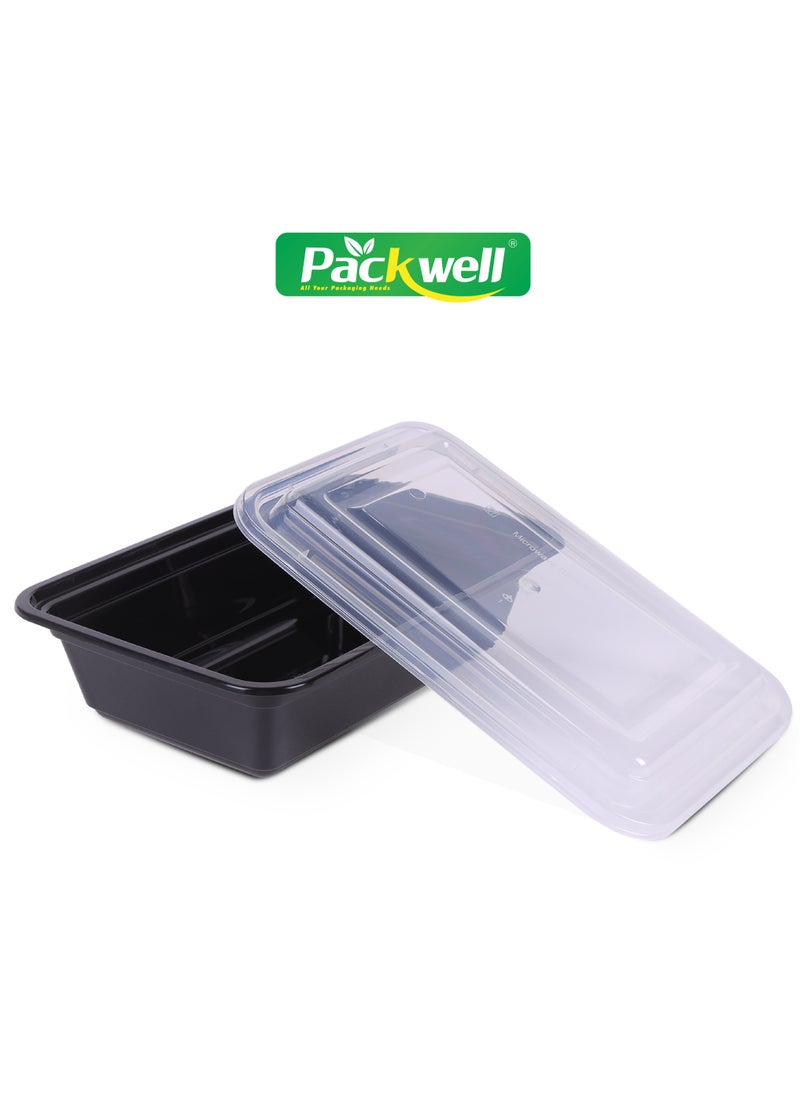 packwell Black Base Microwave Container with Clear Lid- PWRP1931 24 oz., Rectangle Shaped, Pack of 5 BPA-Free, Food grade and Hygienic Perfect for Packing, Storing, Ramadan Food and Iftar Kit Dis.tribution  - Image 2