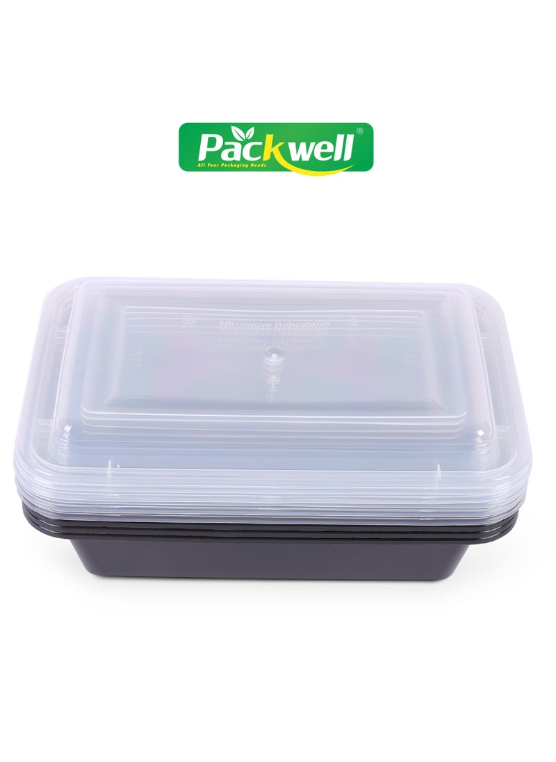 packwell Black Base Microwave Container with Clear Lid- PWRP1931 24 oz., Rectangle Shaped, Pack of 5 BPA-Free, Food grade and Hygienic Perfect for Packing, Storing, Ramadan Food and Iftar Kit Dis.tribution  - Image 3