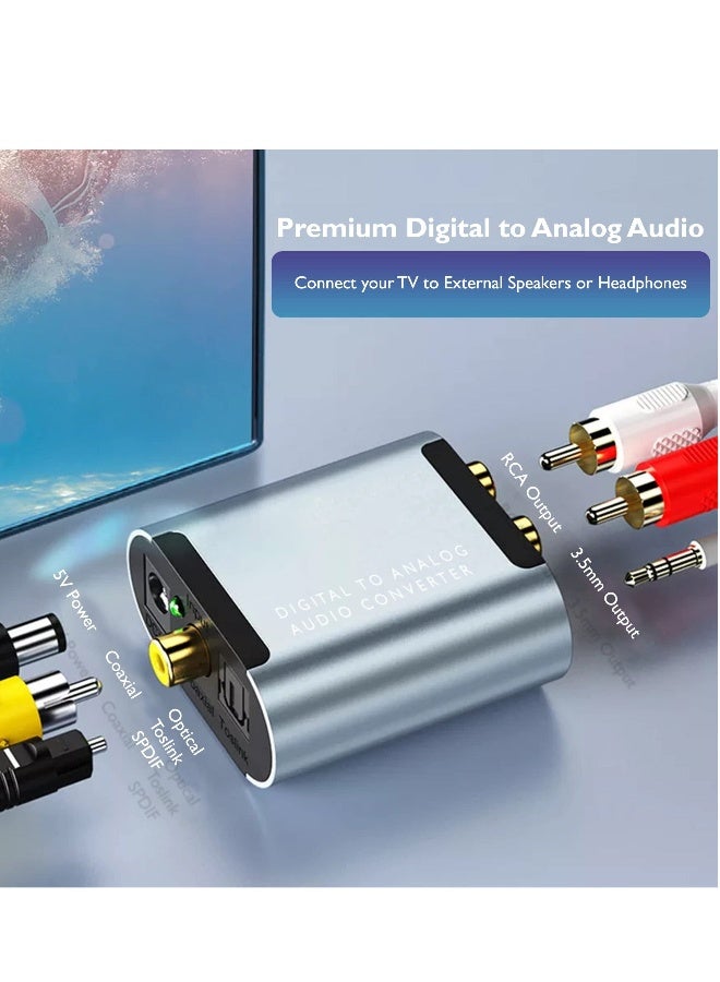 محول صوتي رقمي إلى تناظري من الألمنيوم، محول بصري إلى RCA مع كابل بصري و coaxial رقمي، SPDIF/بصري/Toslink إلى ستيريو تناظري L/R RCA لجهاز PS4 وXbox وتلفاز وDVD وموصل 3.5 مم - Image 3