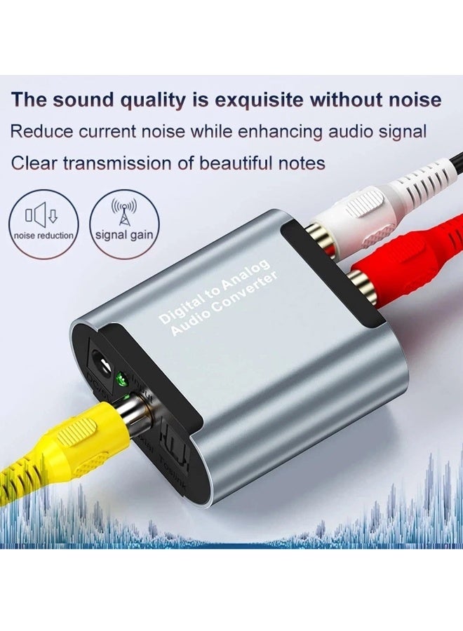 محول صوتي رقمي إلى تناظري من الألمنيوم، محول بصري إلى RCA مع كابل بصري و coaxial رقمي، SPDIF/بصري/Toslink إلى ستيريو تناظري L/R RCA لجهاز PS4 وXbox وتلفاز وDVD وموصل 3.5 مم - Image 1