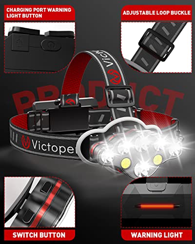Victoper Rechargeable Headlamp, 8 LED High Lumen Super Bright Headlights with Red Light, USB Waterproof Head Flashlight, 8 Mode Head Lamp for Outdoor Running Fishing Working Camping Gear - Image 4
