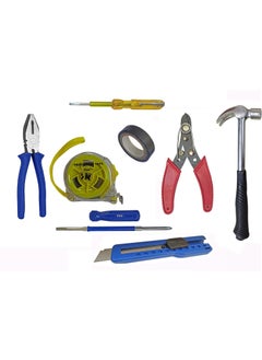 Inditrust Inditrust Hand tools kit 8pc set 11inch Claw Hammer 8inch Plier electric tester Measurement Tape Electric Tape Paper cutter 2in1 Screwdriver and Wire cutter set  - Image 1