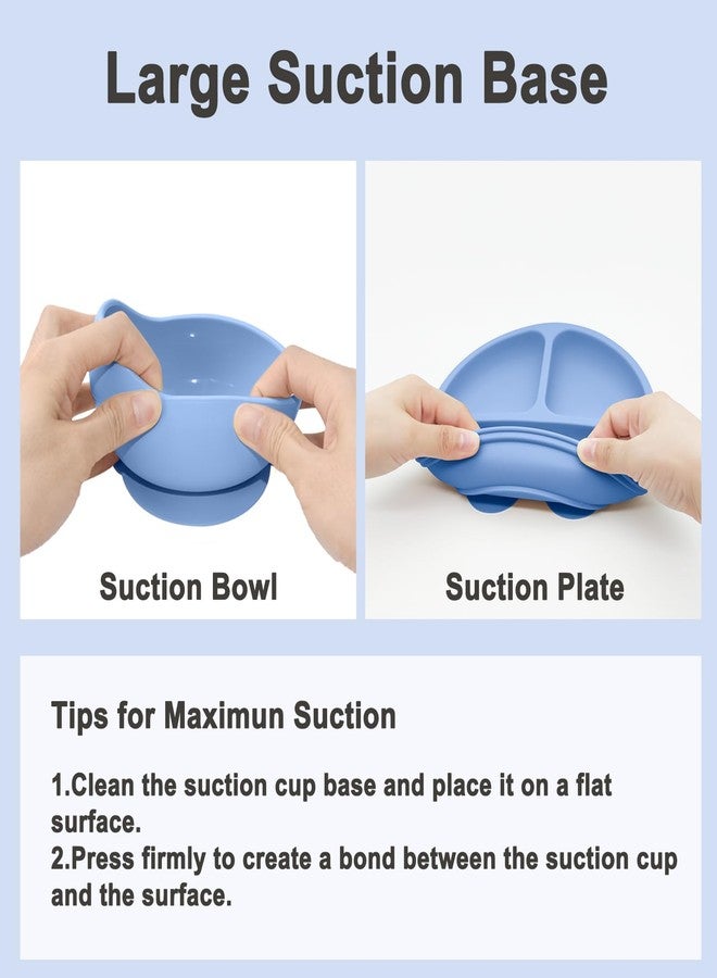 Munlinder Silicone Baby Feeding Set, Suction Bowl Divided Plate, Baby Utensils Spoons and Forks, Sippy Cup Adjustable Bib, Baby Eating Utensils (Deep Blue) - Image 5
