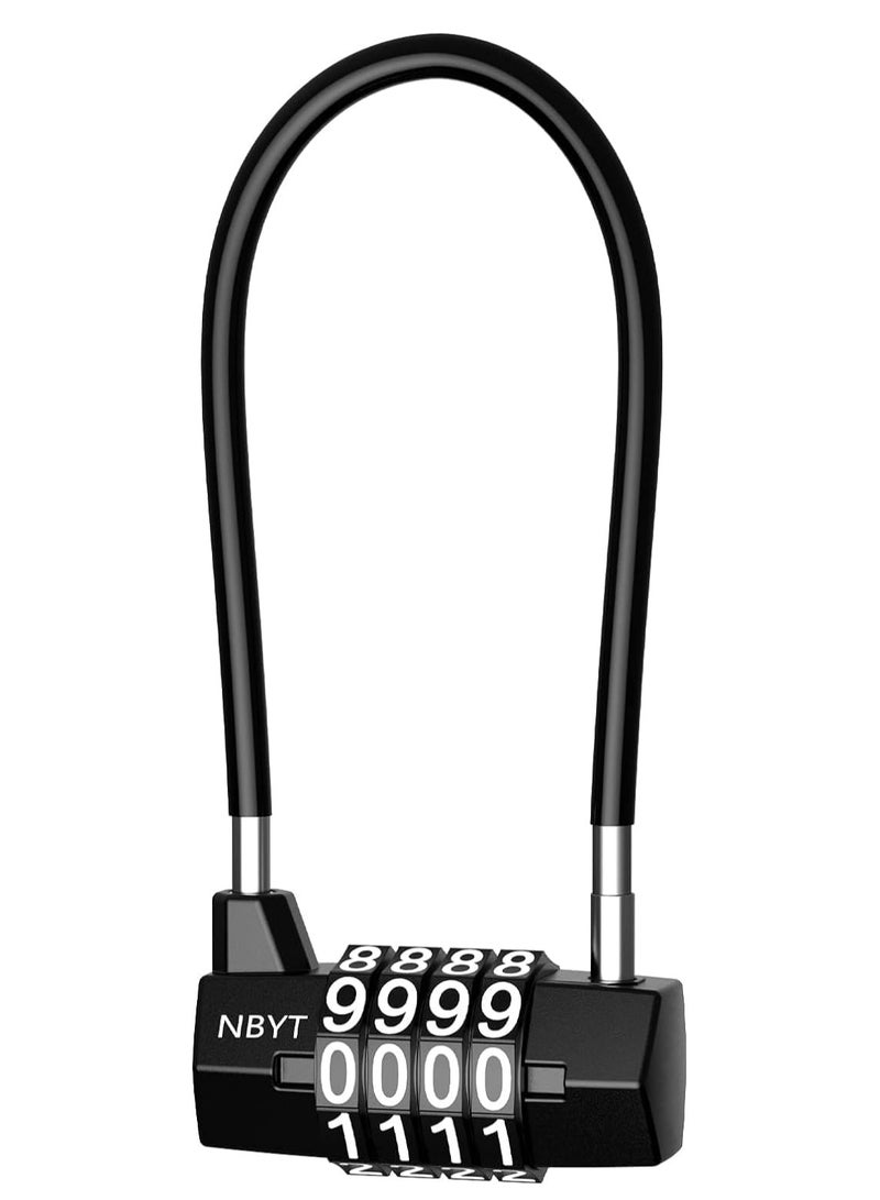 Excefore مجموعة قفل الدراجة على شكل حرف U، قفل كابل مرن بعرض 5 مم، أقفال طويلة، قفل أمان محدث قابل لإعادة الضبط لخزانة الصالة الرياضية، صندوق الأدوات، الخزانة، الأمتعة، الخزانة، الأماكن الخارجية - Image 1