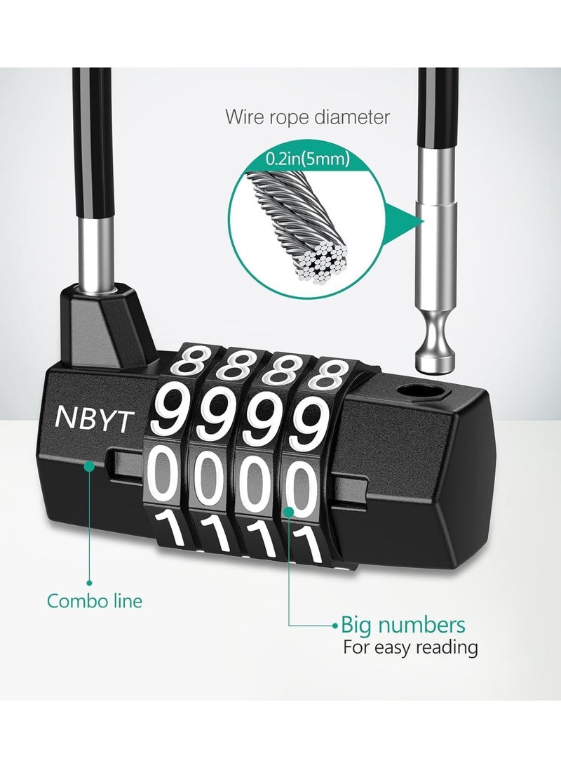 Excefore مجموعة قفل الدراجة على شكل حرف U، قفل كابل مرن بعرض 5 مم، أقفال طويلة، قفل أمان محدث قابل لإعادة الضبط لخزانة الصالة الرياضية، صندوق الأدوات، الخزانة، الأمتعة، الخزانة، الأماكن الخارجية - Image 4