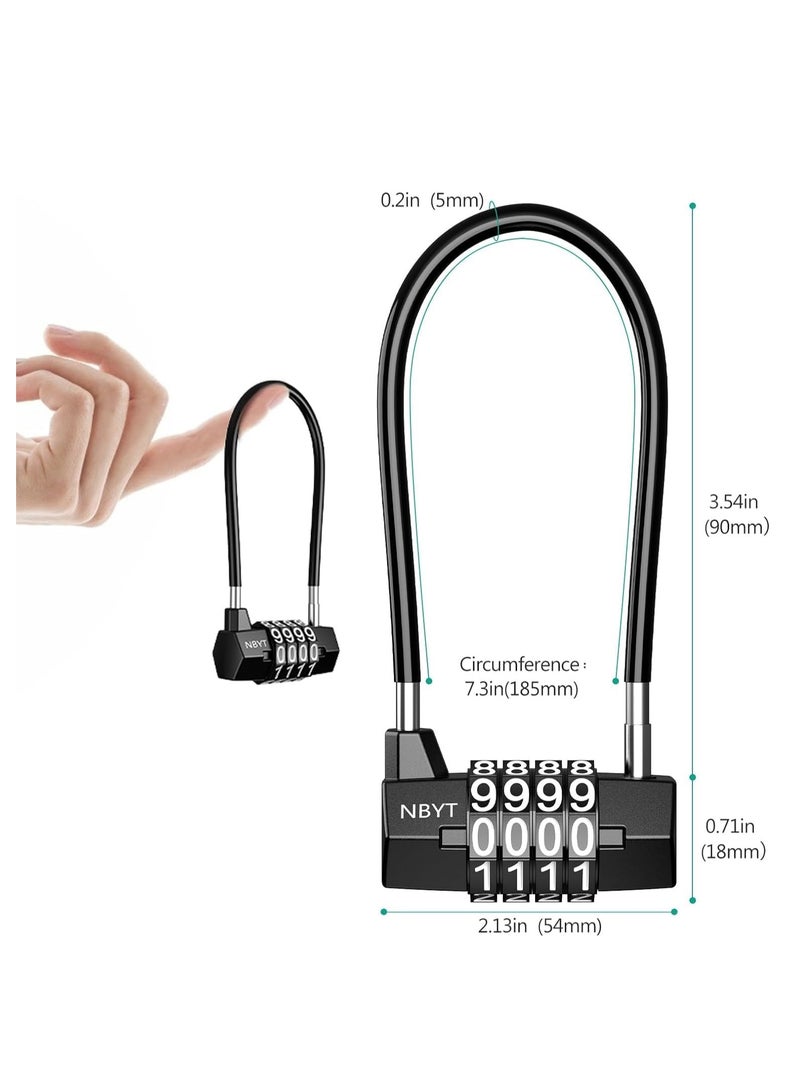 Excefore مجموعة قفل الدراجة على شكل حرف U، قفل كابل مرن بعرض 5 مم، أقفال طويلة، قفل أمان محدث قابل لإعادة الضبط لخزانة الصالة الرياضية، صندوق الأدوات، الخزانة، الأمتعة، الخزانة، الأماكن الخارجية - Image 2